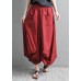 Women Red Pockets Cotton Linen Big crotch pants Summer Pants