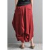 Women Red Pockets Cotton Linen Big crotch pants Summer Pants