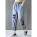 Beautiful Blue patchwork Pockets Cotton Pants Summer