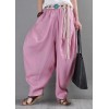 French Pink Purple Cotton Linen Casual Harem Pants Summer