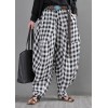 Elegant Black White Plaid Cotton Linen Harem Pants Summer