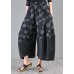 Stylish Black Print asymmetrical design Cotton Linen Wide Leg Pants Summer